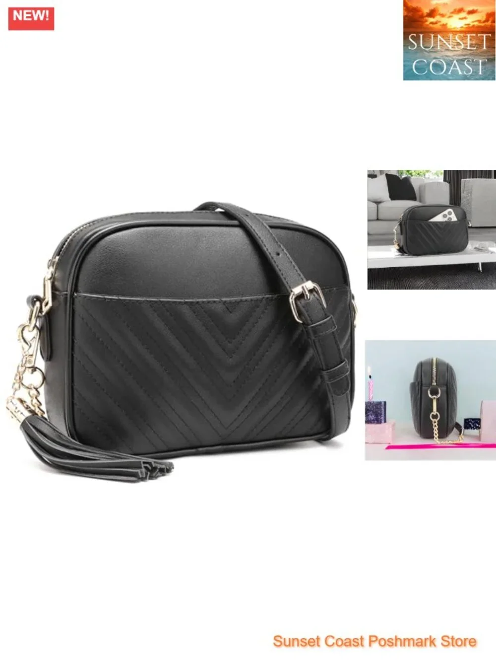 Quilted Faux Leather Crossbody Bag with Chain Strap Small Purse